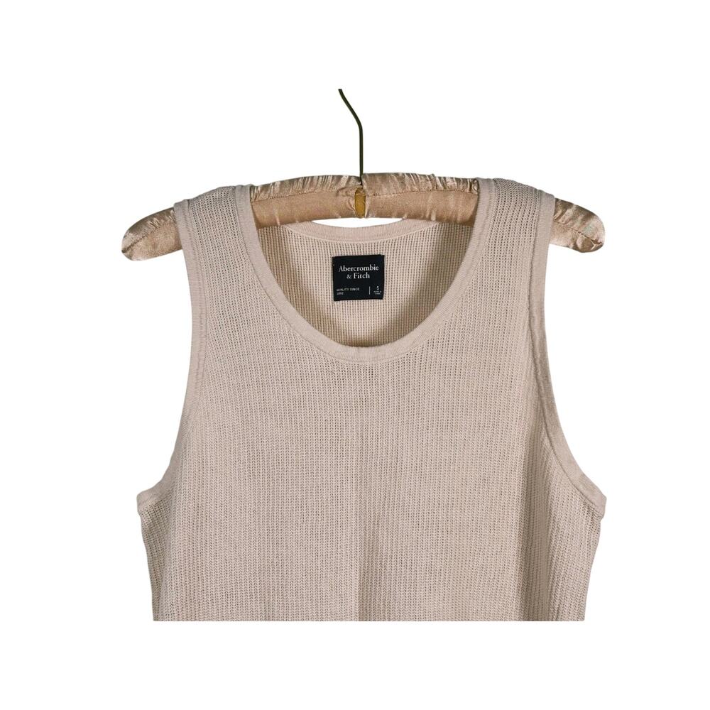 Abercrombie & Fitch Men Crochet Knit Tank Top Size S Beige Indie Granola Minimal - Picture 6 of 9